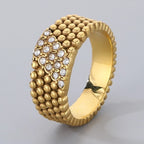 18K Vacuum Plated Rings for Man Women 316l Stainless Steel Men's Band Accessories Engagement CZ Ring His Birthday Party