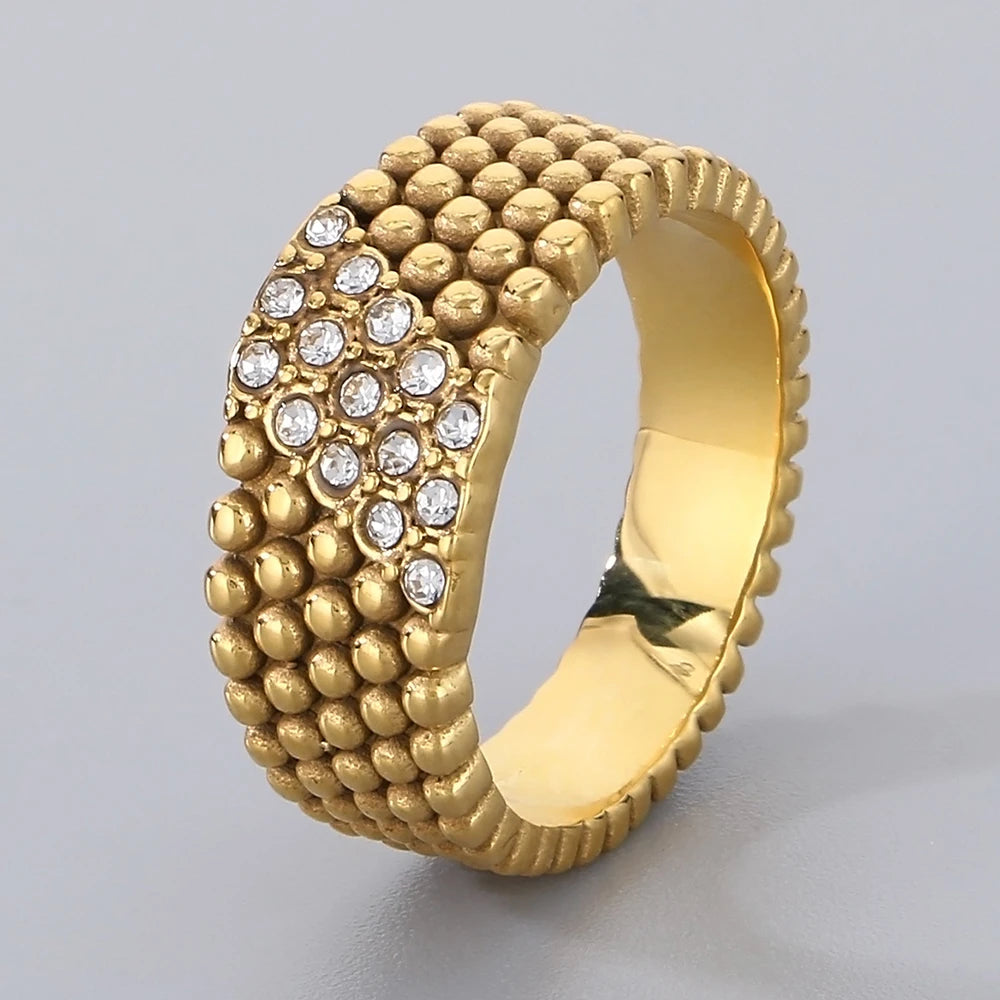 18K Vacuum Plated Rings for Man Women 316l Stainless Steel Men's Band Accessories Engagement CZ Ring His Birthday Party