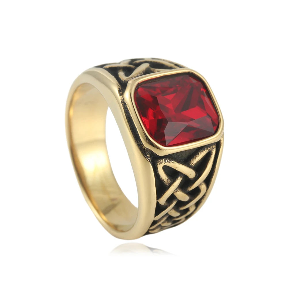 Viking Steel Ring Vintage Nordic Knot Rune Square
