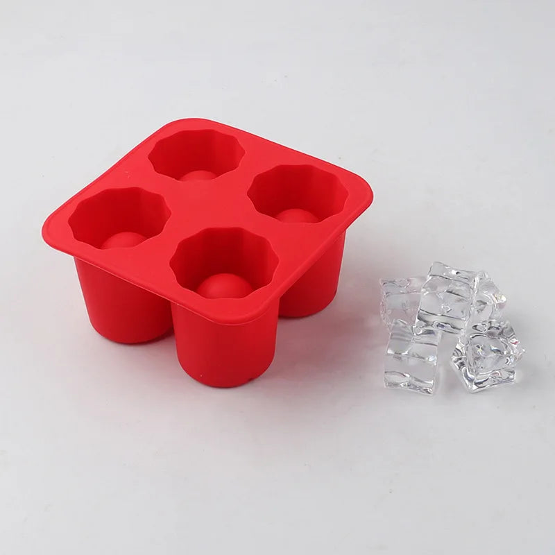 Silicone Ice Cube Mold Four Hole Press Ice Block Maker Creative Round Cup Shape Ice Molds for Whiskey Beer Bar Kitchen