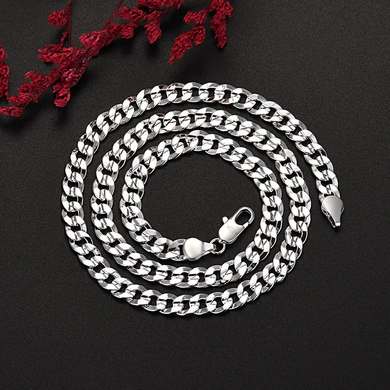 Fine 925 Sterling Silver Charm 7MM Chain Necklace for Women Man Luxury Fashion Party Wedding Accessories Jewelry Christmas Gifts