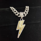 Men Women Hip Hop Lightning Pendant Necklace with 13mm Crystal Cuban Chain HipHop Iced Out Bling Necklaces Fashion Charm Jewelry
