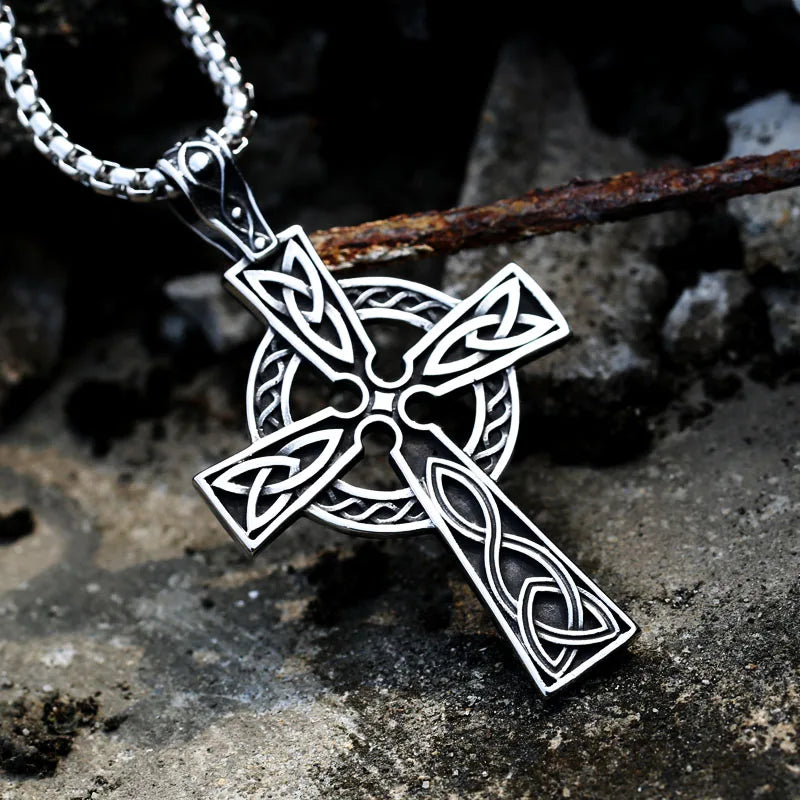 Viking Disc Cross Pendant — Stainless Steel