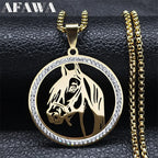 Horses Head Pendant Necklace for Men Women Stainless Steel Crystal Animal Chain Horse Accessories Jewelry Colar