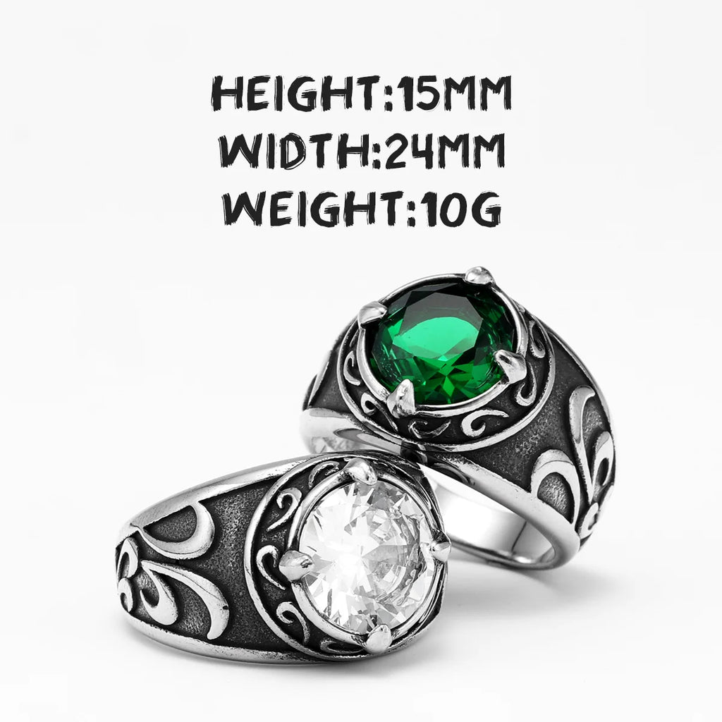 Gemstone Carved Ring — Stainless Steel