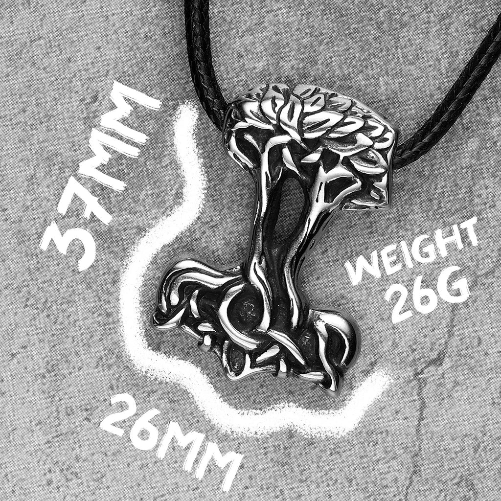 Viking Thor Hammer Pendant Men Yggdrasil Tree of Life Necklace Retro Stainless Steel Nordic Chain Rock Rap for Male