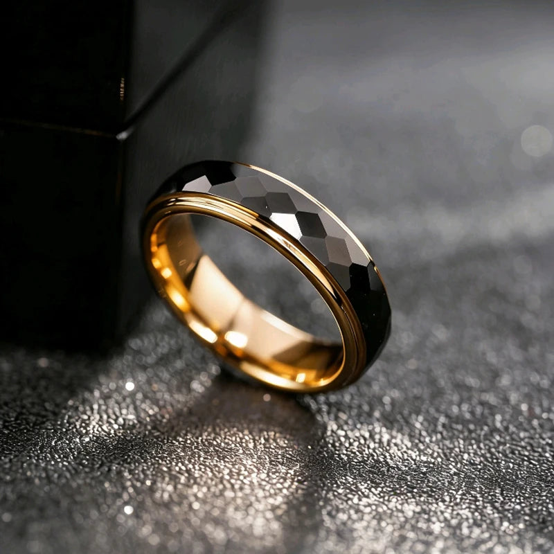 Rings for Men Women, Tungsten Rings for Engagement, Brushed Black Plating Rose Gold Inside, 6mm Width, Customized
