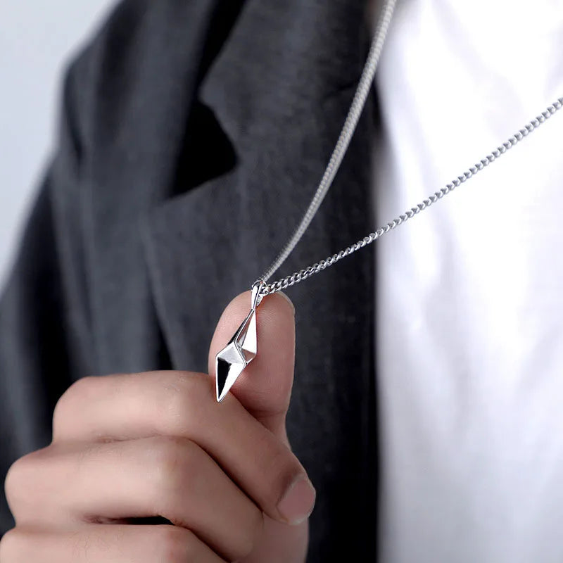 3D Thunder Lighting Pendant Necklace for Men Women Stainless Steel Neck Chains Geometric Rhombic Charm Hip Hop Sweater Necklace