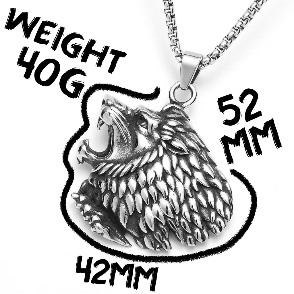 Roaring Beast Head Pendant Necklace — Stainless Steel Chain