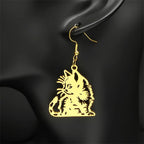 Cat Gold Earrings Cute Kitty Animal Hollow Hoop