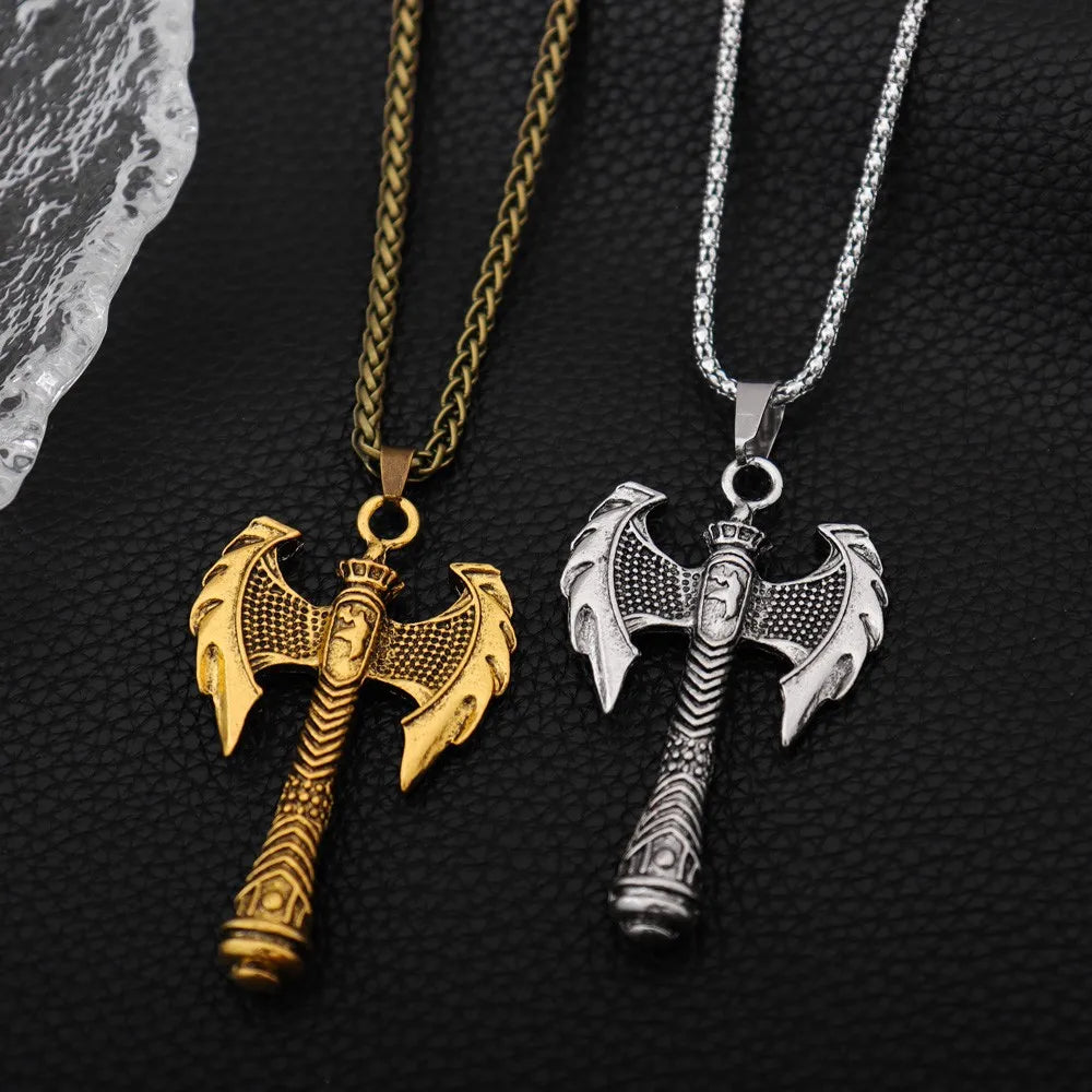 Fashion Axe Pendant Necklace Bronze Silver Axe Viking Pendants Viking Slavic Necklaces Punk Choker Jewelry Wholesale Accessories