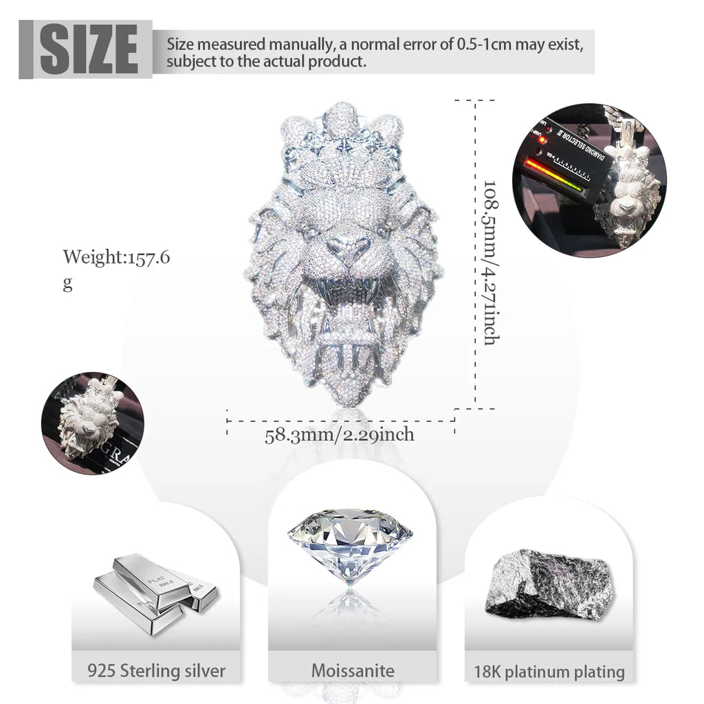 Iced Out Lion Head Cuban Pendant Necklace — Copper Alloy