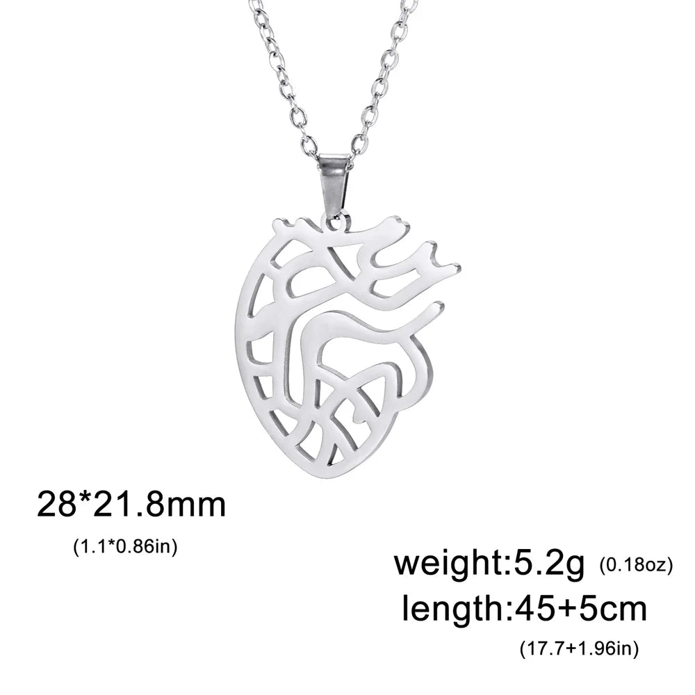 Anatomical Heart Pendant Necklace for Doctors — Stainless Steel
