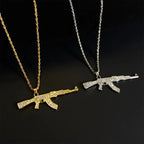 Personalized Diamond Studded AK47 Submachine Gun Pendant Necklace for Men, Fashionable Hip-hop Rock Party Necklace for Women