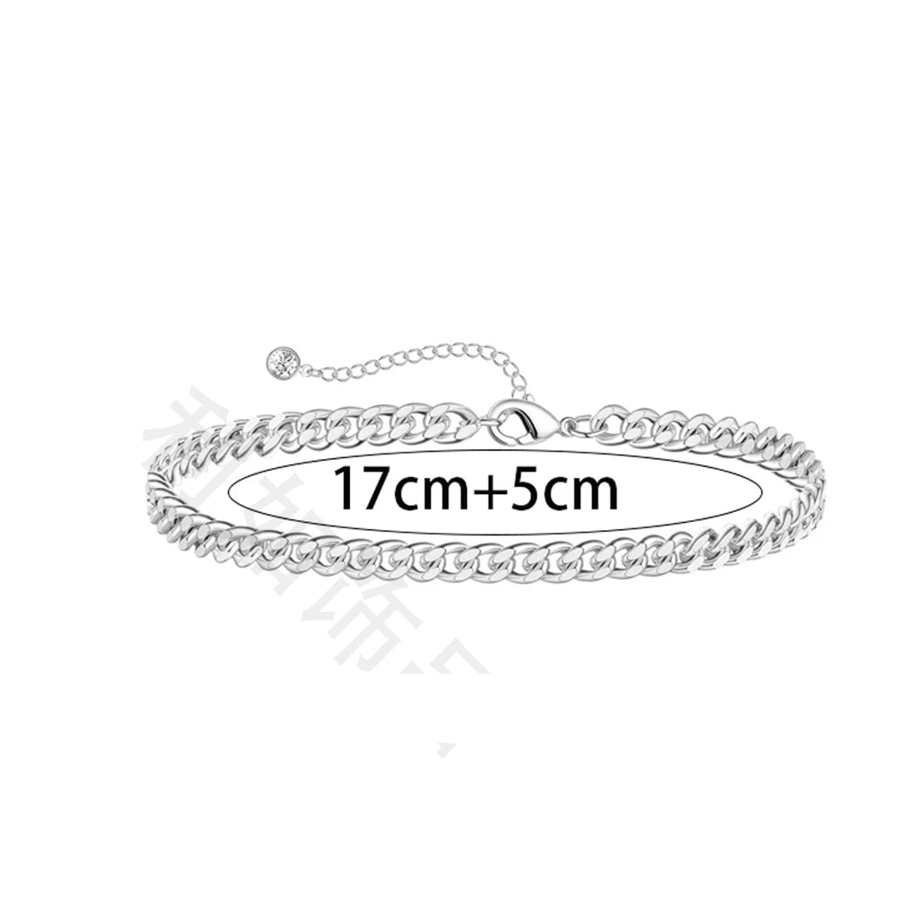 1 or 2 Pcs Chain Bracelet for Men 925 Sterling Silver Stainless Steel Bracelets Rope Cuban Link Bracelet Set for Men