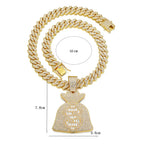 Men Women Hip Hop Dollar Sign Money Bag Pendant Necklace With 14mm Cuban ChainUSD Money Bag Necklaces Trendy Charm Jewelry Gift