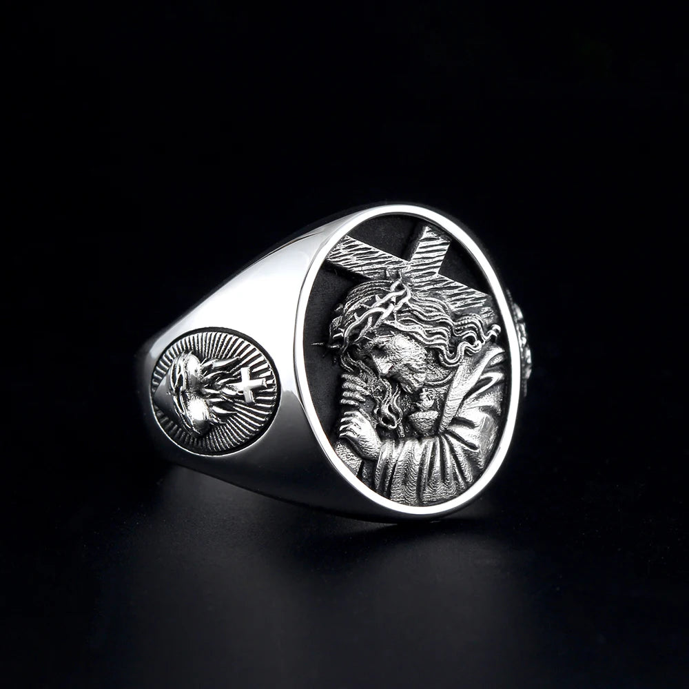Jesus Cross Heart Ring — 925 Silver