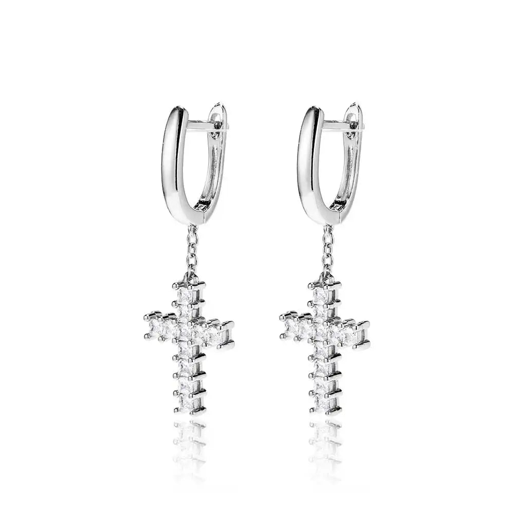 Iced Out Cross Lightning Stud Earrings