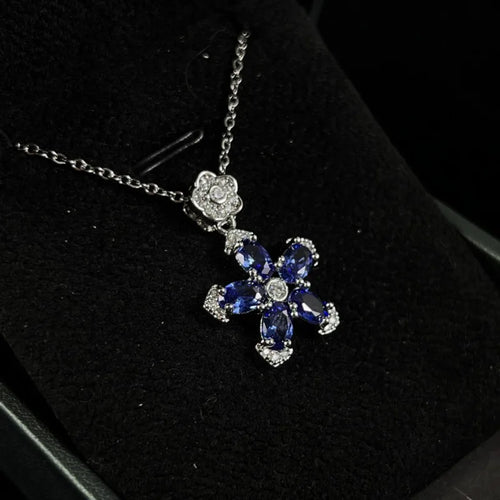 Blue Zircon Flower Necklace — Stainless