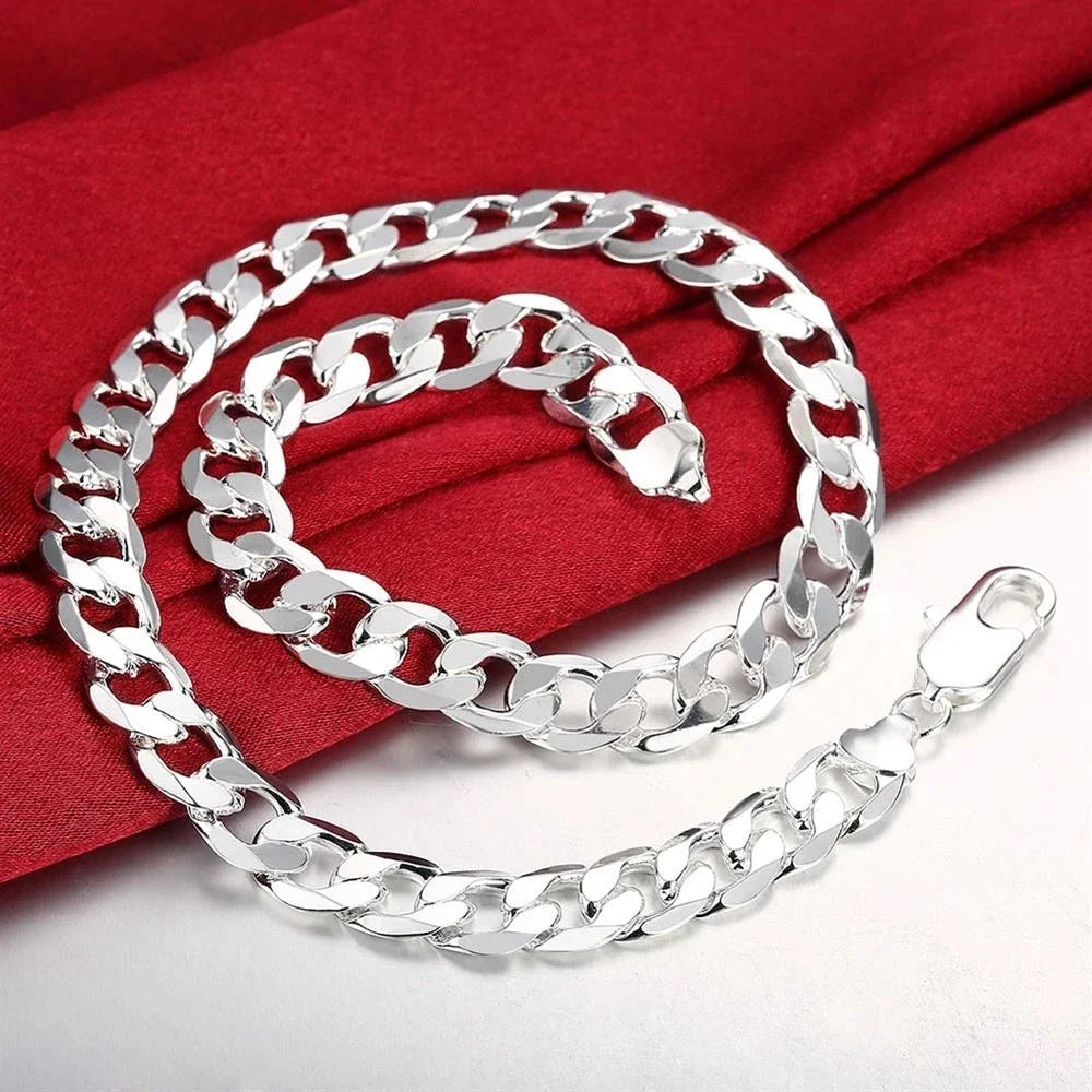 925 sterling Silver necklace for men classic 12MM chain 18-30 inch fine Fashion brand jewelry party wedding gifts Fast Ship