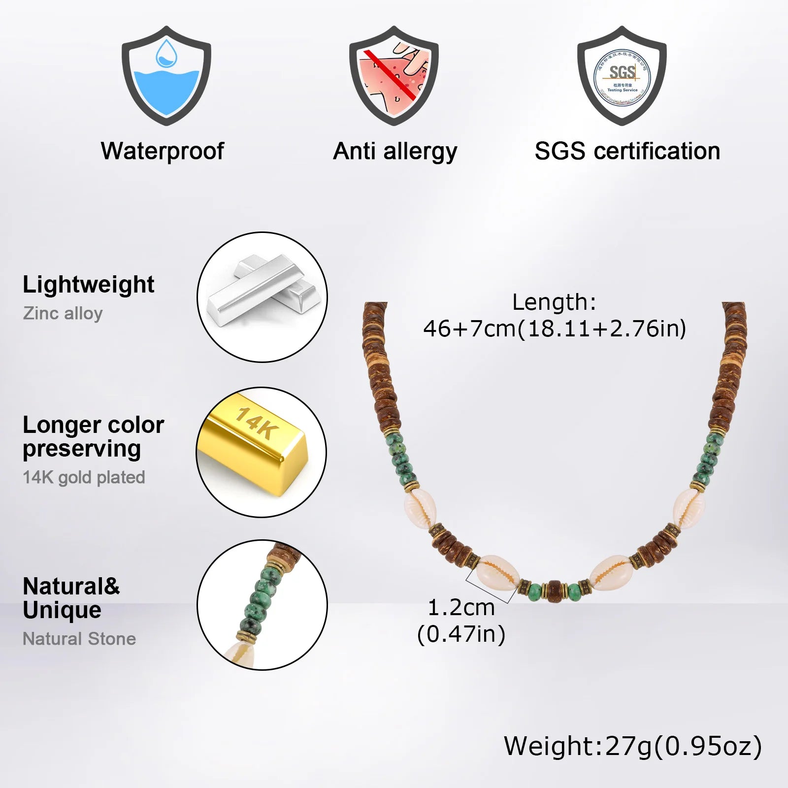 Coconut Shell Beaded Surfer Necklace