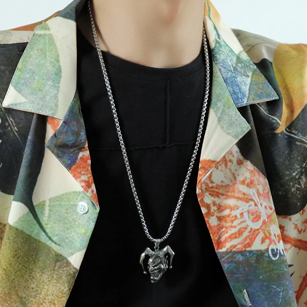 Silver Joker Pendant Necklace Stainless Steel