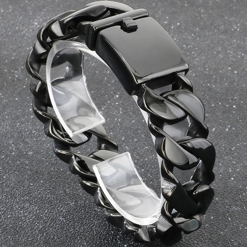 Polished Stainless Steel On Hand Accessories 20MM Wide Iron Men's Bracelet for Man Waterproof Gold Color Men‘s Jewelry