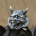 Punk Hannya Oni Mask Ring Men | Gothic Demon Devil Biker Jewelry | Vintage Silver Plated Finger Ring for Male Party Gift