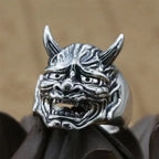 Punk Hannya Oni Mask Ring Men | Gothic Demon Devil Biker Jewelry | Vintage Silver Plated Finger Ring for Male Party Gift