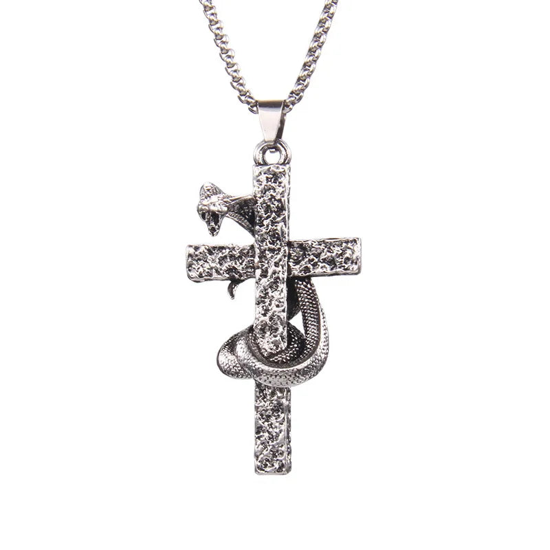 Cross Snake Steel Pendant