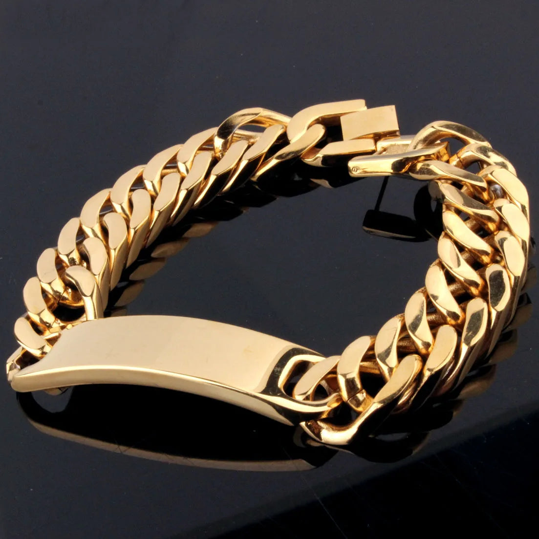 Polished Curb Chain ID Bracelet 15mm — 316L Stainless Steel
