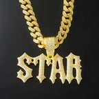 Iced Out Star Pendant Necklace with Cuban Chain