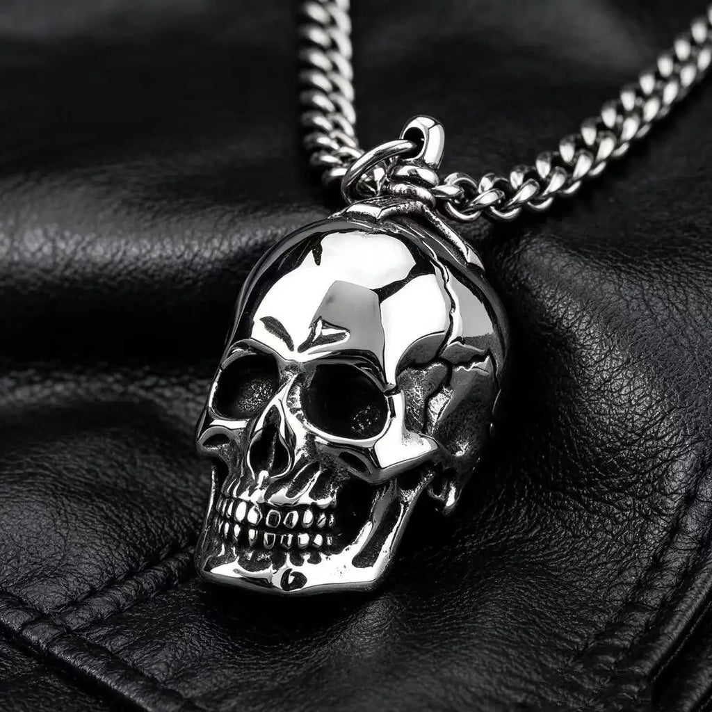 Men's Vintage Cracked Skull Pendant Necklace For Men 316L Stainless Steel Twist Chain Gothic Biker Punk Jewelry Gift