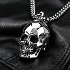 Men's Vintage Cracked Skull Pendant Necklace For Men 316L Stainless Steel Twist Chain Gothic Biker Punk Jewelry Gift