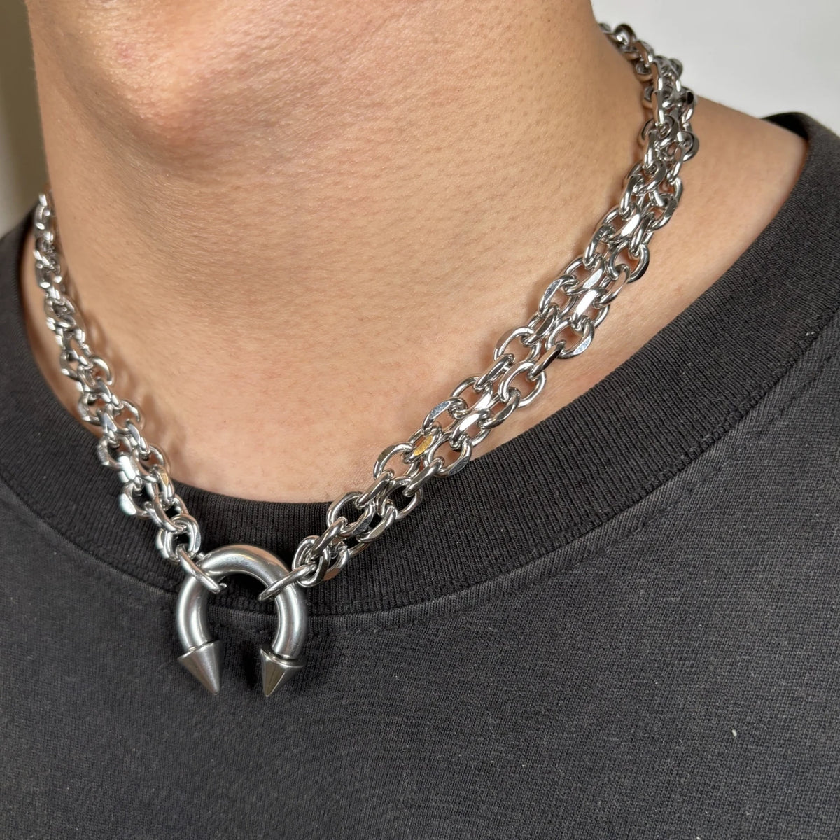 Gothic Big Piercing Spiked Choker Necklace — Stainless Steel