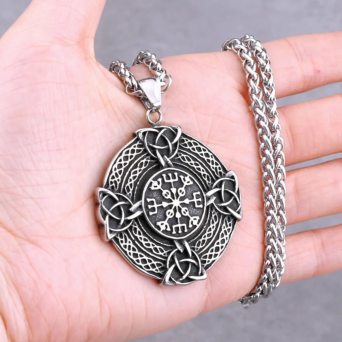 Odin Rune Vegvisir Pendant Necklace — Stainless Steel