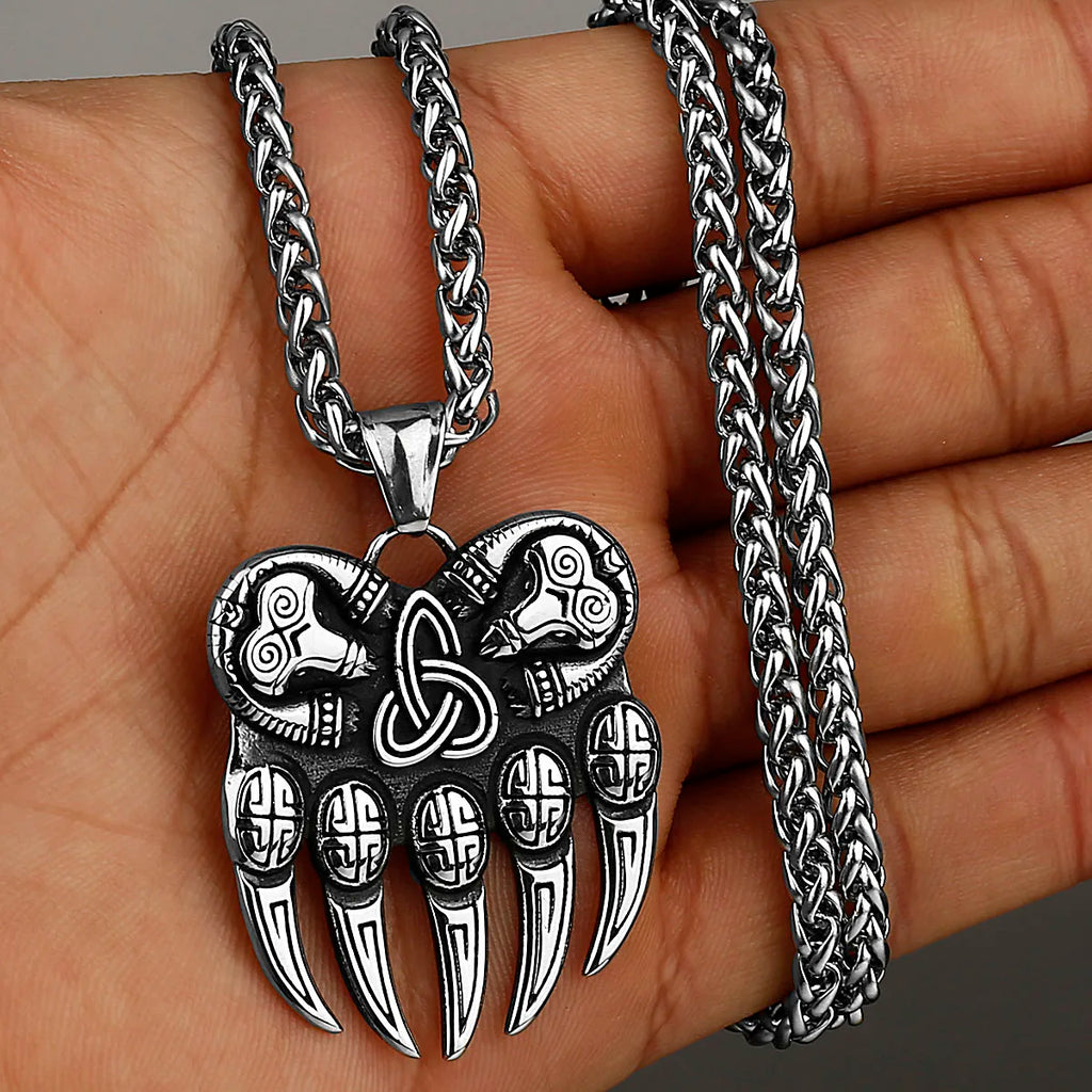 Viking Bear Claw Amulet Pendant Necklace — 316L Stainless Steel