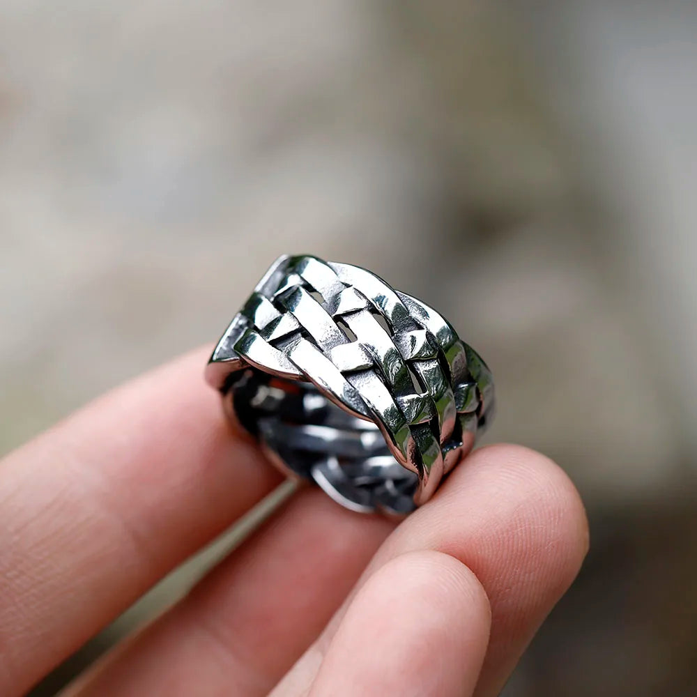 Nordic Viking Twist Weave Ring — Men's Band, Stainless Steel