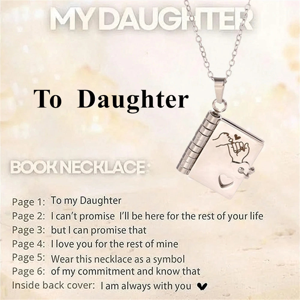 Spanish Granddaughter Book Necklace Engraved Information Heart Locket Pendant Gifts From Grandma Jewelry