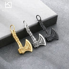 KALEN Stainless Steel 304 Nordic Viking Thor Hammer and Axe Crow Totem Pendant Necklace For Men - KP117768-LU