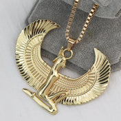 Egyptian Goddess Isis Wings Horus Pendant Necklace — Gold-Tone