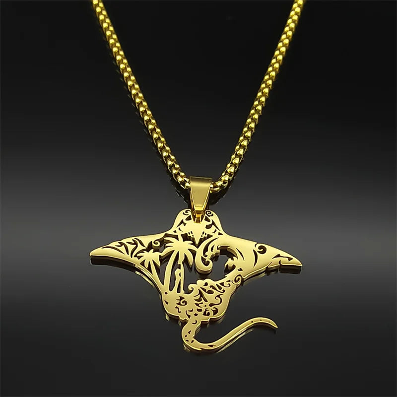 Manta Ray Gold Pendant Necklace
