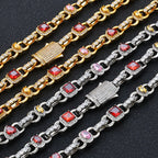 Gold Iced Out Heart Cuban Chain Necklace Colorful