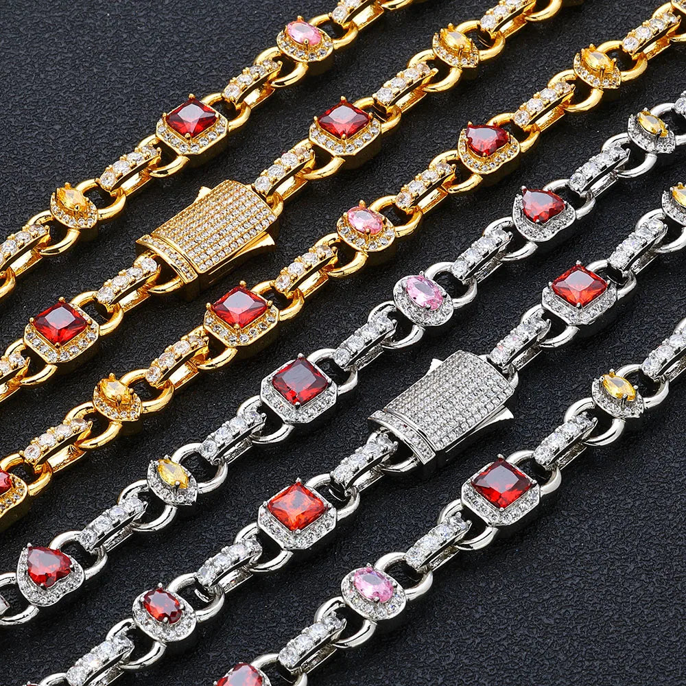 Gold Iced Out Heart Cuban Chain Necklace Colorful