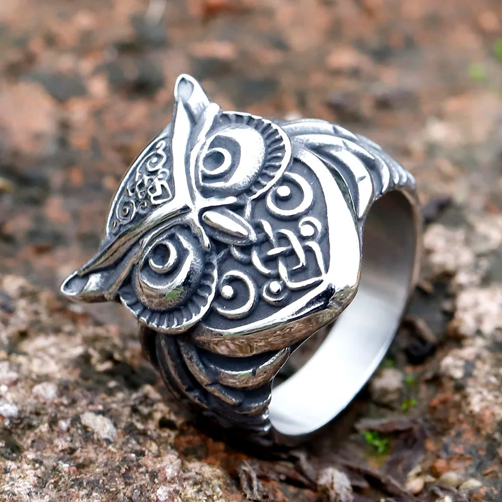 Norse Odin Owl Viking Ring — Stainless Steel