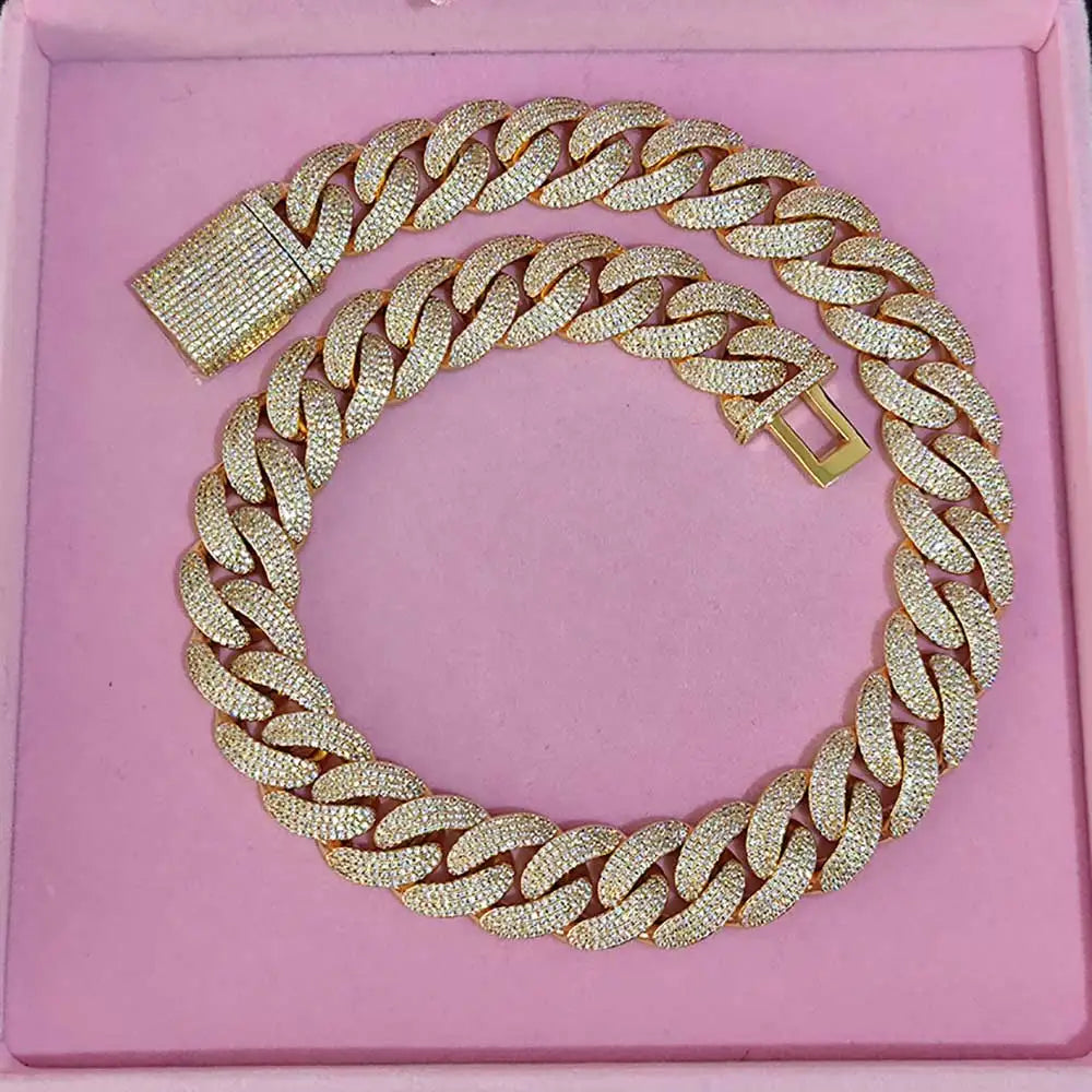 Iced Out Cuban Necklace Stainless Steel 20MM 4-Row