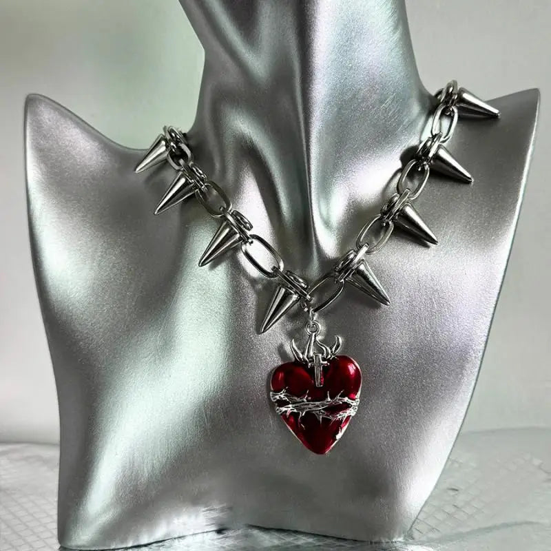 Punk Thorn Heart Pendant Necklace
