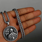 Nordic Viking Odin Warrior Axe Shield Retro Pop Pendant Necklace Stainless Steel Amulet Necklace Men's Gift Jewelry Wholesale