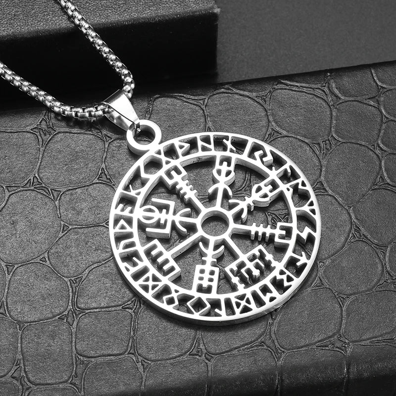 Nordic Rune Compass Necklace — Stainless Steel