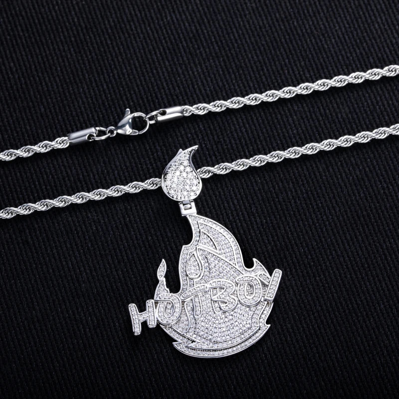 Iced Out Flame Pendant — 14K Gold